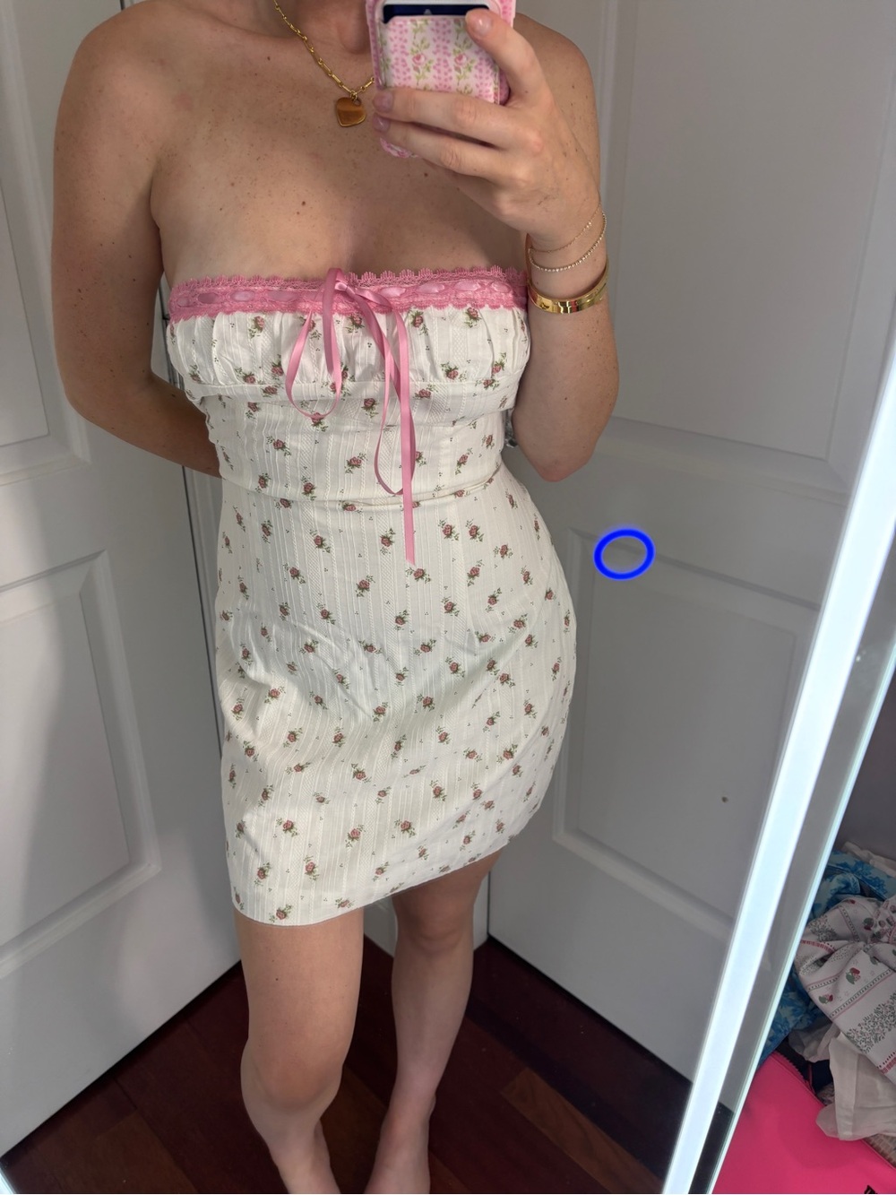 Princess Polly Strapless Cream Mini Dress with Pink Trim
